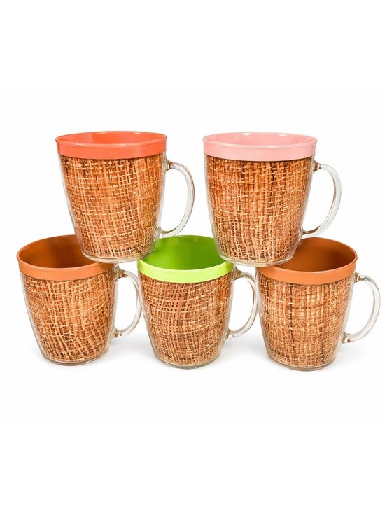 None Other - Coffee Mugs Raffiaware Thermal Insulated Melmac Burlap 3.5” Pastels MCM Set of 5